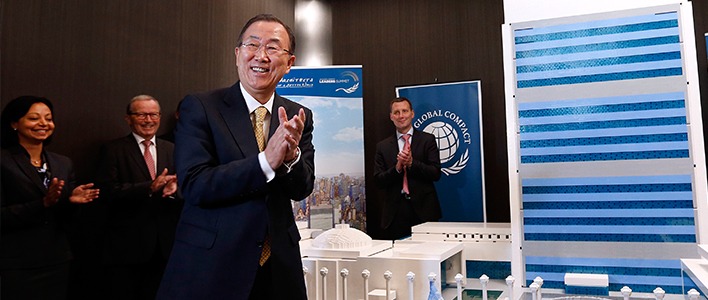 Ban Ki-moon added the final LEGO brick to the model of UN Headquarters